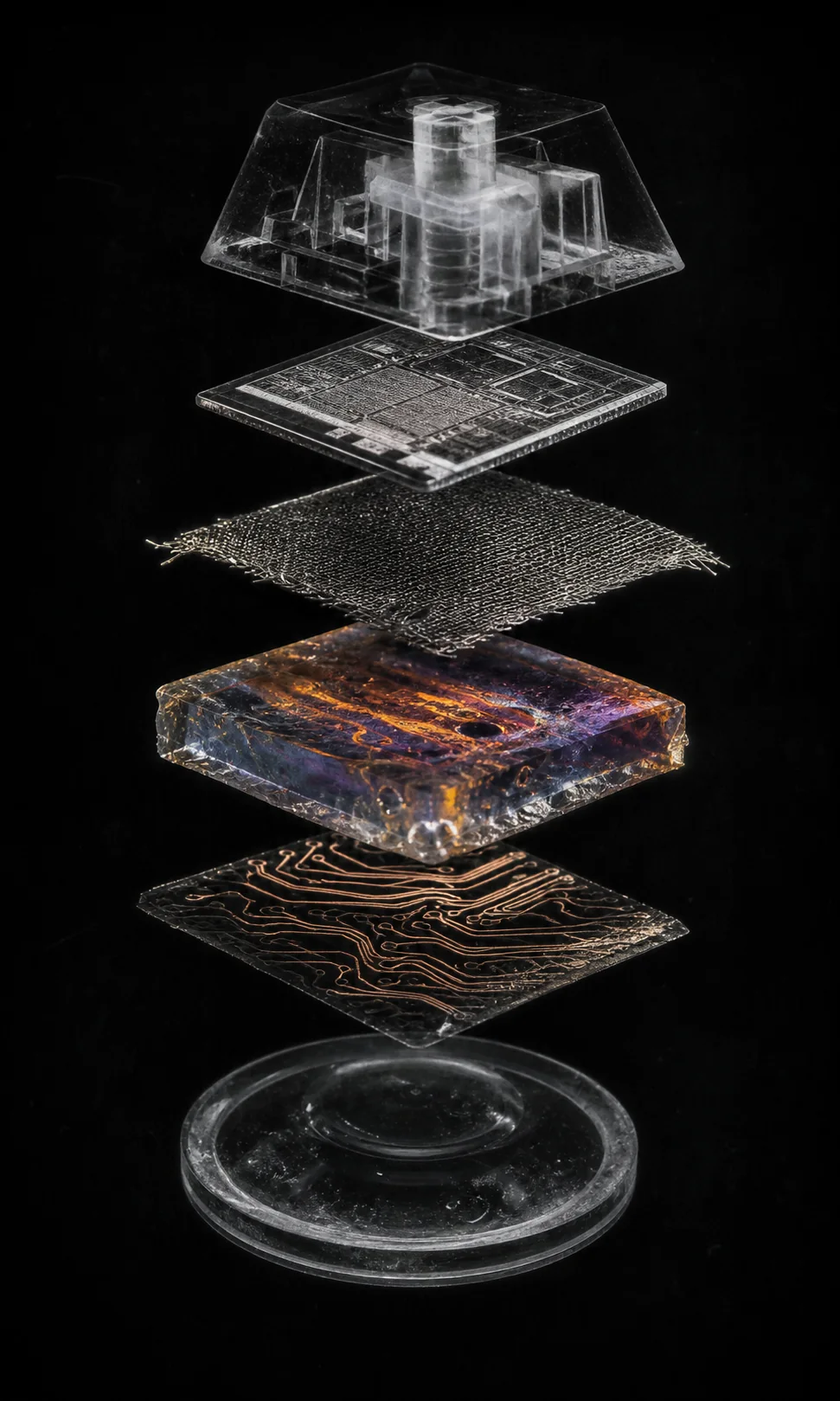 Six separated material layers revealing the internal structure of the input relic